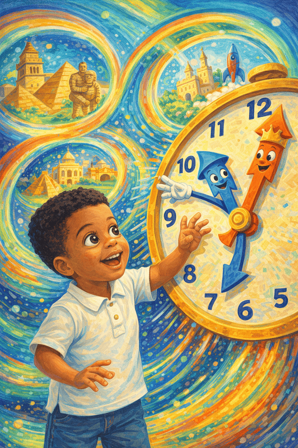 Ilustrație pentru Călătorie în timp cu acele ceasornicului